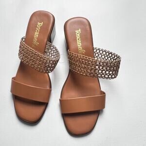 TOSCANELLA Women's Tan Made In Italy Gaucho Raffia Heeled Sandals  Sz 9